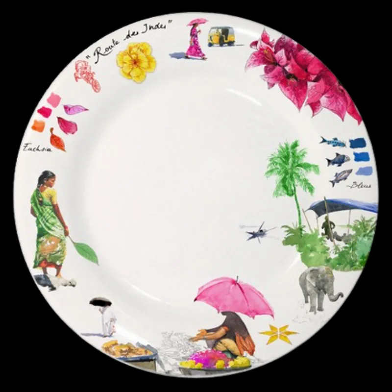 Les Assiettes Plates<GIEN FRANCE Coffret 4 assiettes plates Route des Indes, Faïencerie de Gien