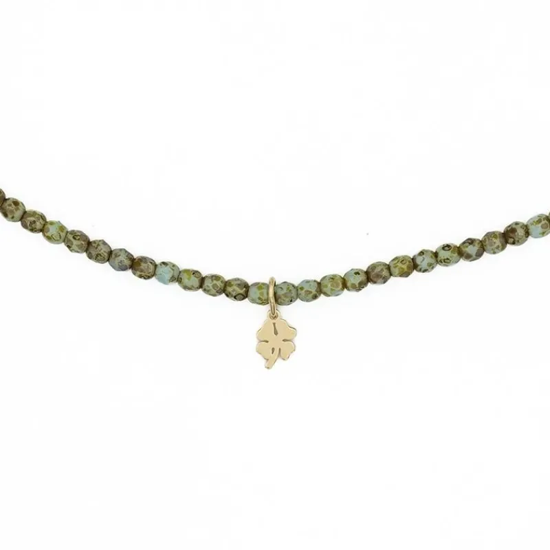 Les Bijoux<Têtes Blondes Collier et Bracelet 3 tours Trèfle Vert Marbré,