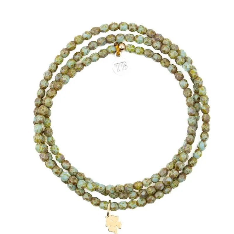 Les Bijoux<Têtes Blondes Collier et Bracelet 3 tours Trèfle Vert Marbré,