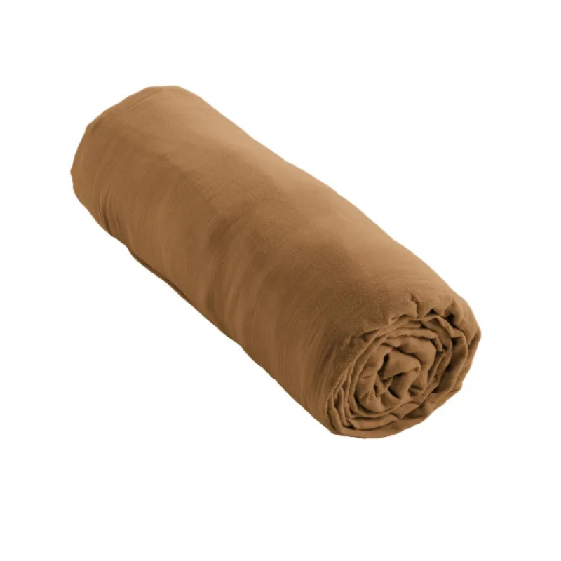 Draps Plats Et Draps Housse<L'effet papillon Drap housse Gaïa Camel en gaze de coton,