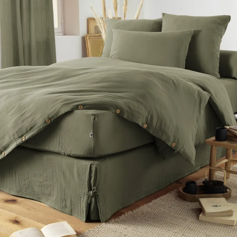Draps Plats Et Draps Housse<L'effet papillon Drap housse Gaïa Romarin en gaze de coton,