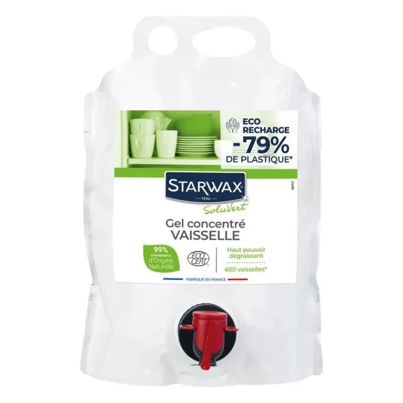 Écologiques | Cuisine<STARWAX Eco recharge Gel concentré vaisselle Soluvert,