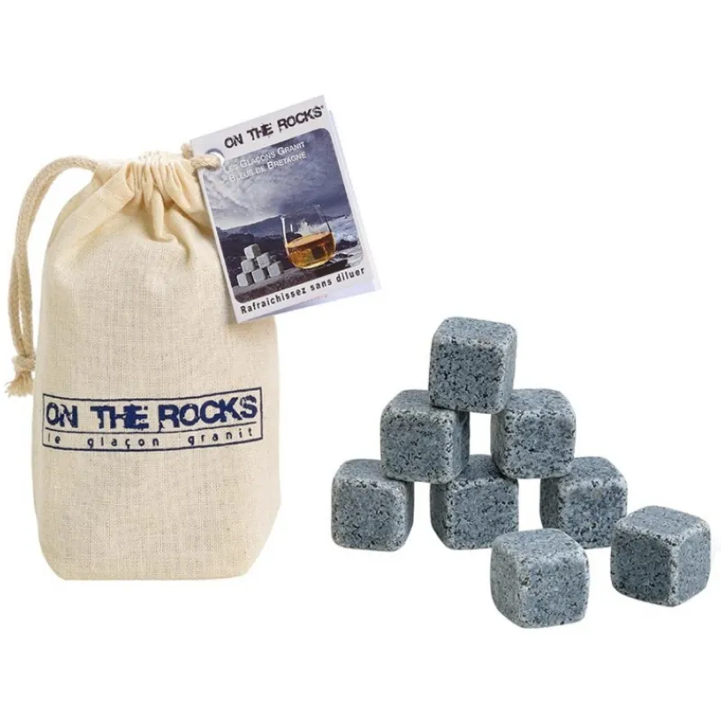 Verres Whisky Et Porto<ONTHEROCKS 9 glaçons en granit bleu de Bretagne, ON THE ROCKS