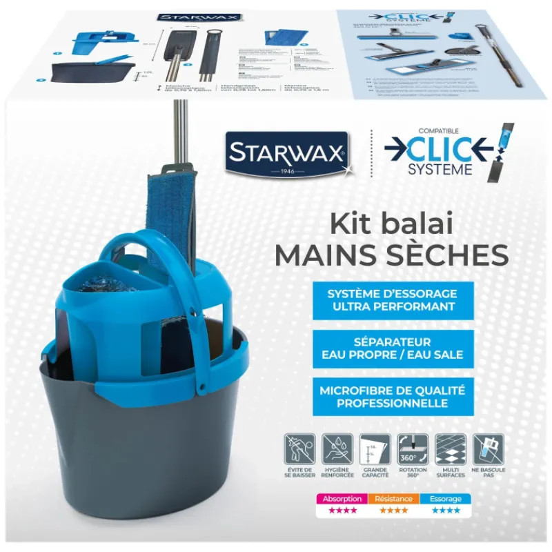 Brosserie | Sols<STARWAX Kit Balai mains sèches Clic Système,