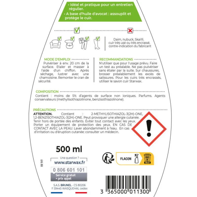 Écologiques<STARWAX Lotion de soin pour cuir Soluvert 500 ml,