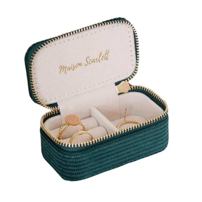 Les Bijoux | Les Accessoires<Maison Scarlett Mini Boîte à Bijoux de Voyage Marie Velours Côtelé Vert,