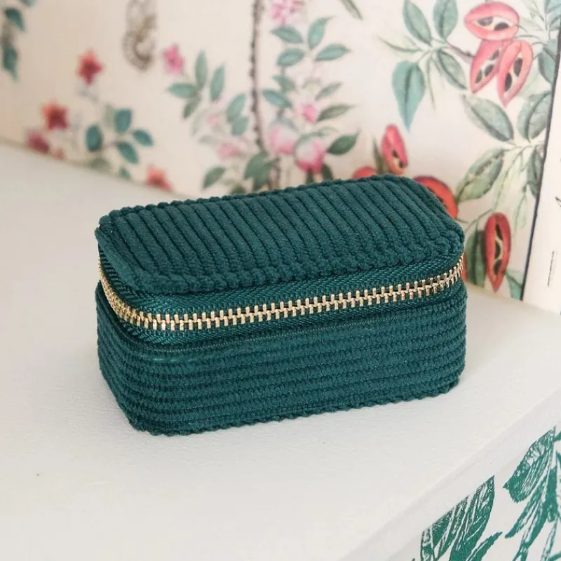 Les Bijoux | Les Accessoires<Maison Scarlett Mini Boîte à Bijoux de Voyage Marie Velours Côtelé Vert,