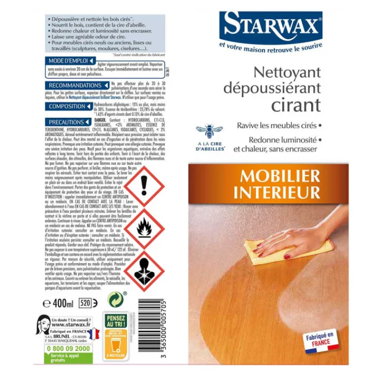 Bois<STARWAX Nettoyant dépoussiérant cirant,