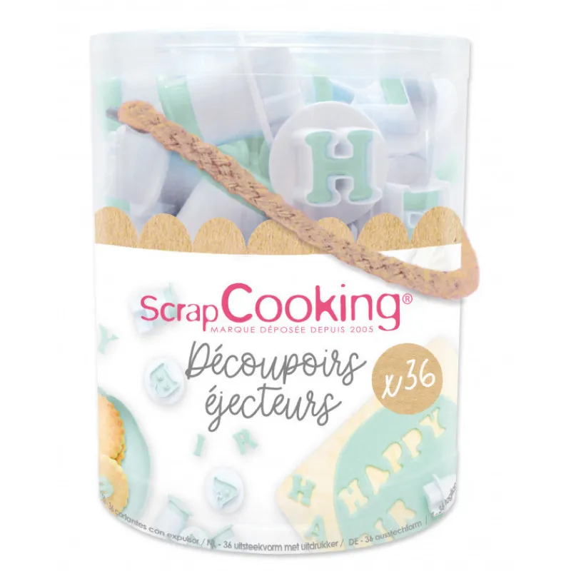 Emporte-Pièce<ScrapCooking Seau 36 découpoirs éjecteurs chiffres et lettres,