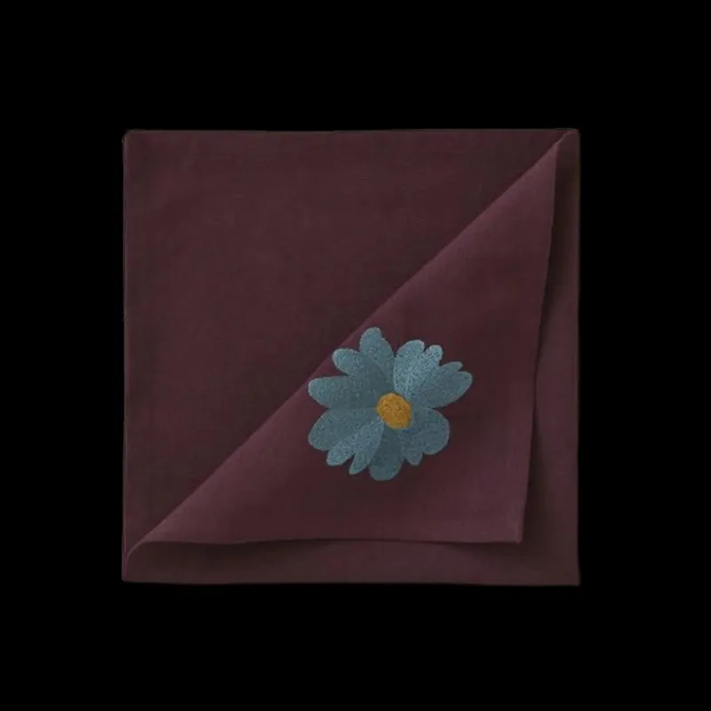 Serviettes<Sylvie Thiriez Serviette de table brodée Coup de Foudre Prune,