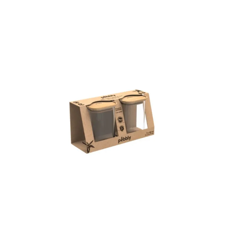 Boîtes Hermétiques<PEBBLY Set de 2 boites en verre 240 ml et couvercle en bambou,