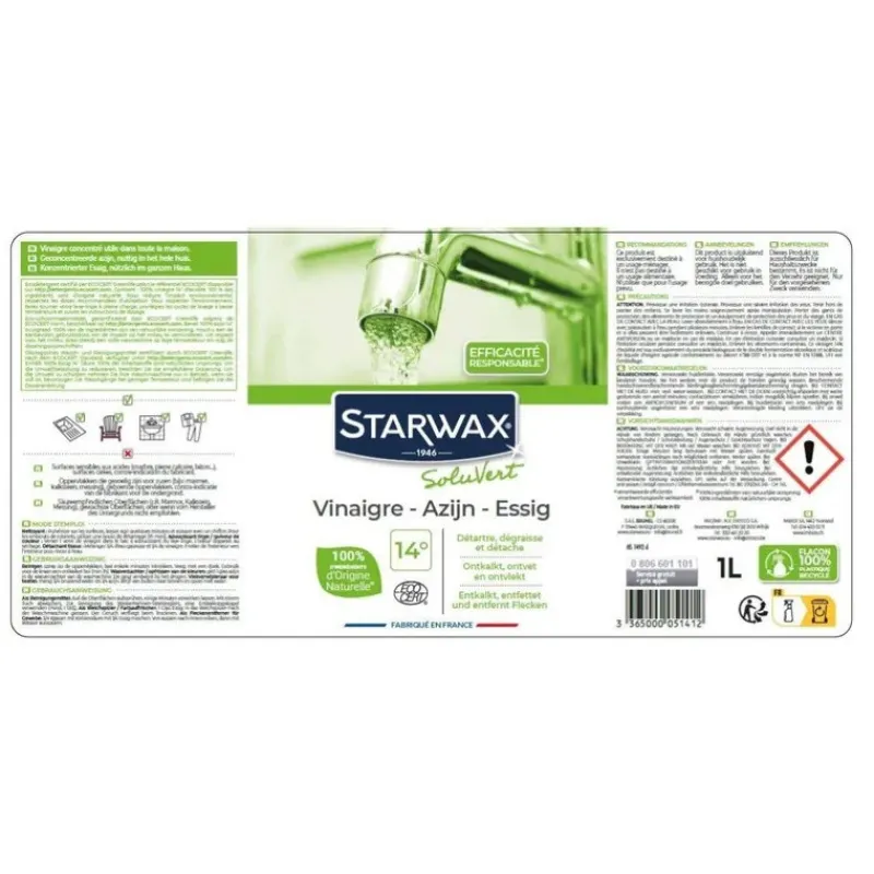 Écologiques | Cuisine<STARWAX Spray vinaigre 14° Soluvert,