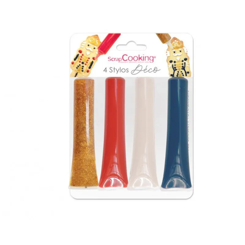 Arômes Et Colorants<ScrapCooking 4 stylos déco Bleu, Rouge, Doré, Blanc,