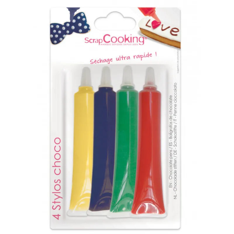 Les Ingrédients Du Pâtissier<ScrapCooking 4 stylos goût choco rouge, bleu, jaune, vert,