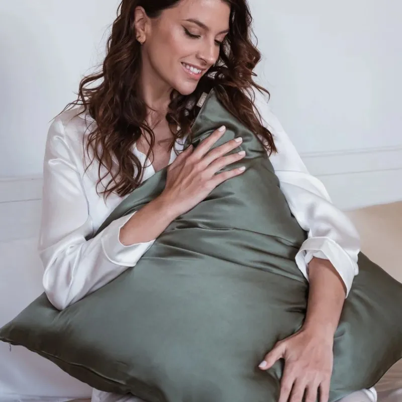 Les Accessoires | Housses De Couette, Parures<Emily's Pillow Taie d'Oreiller en Soie 65 x 65 cm Vert Sauge,